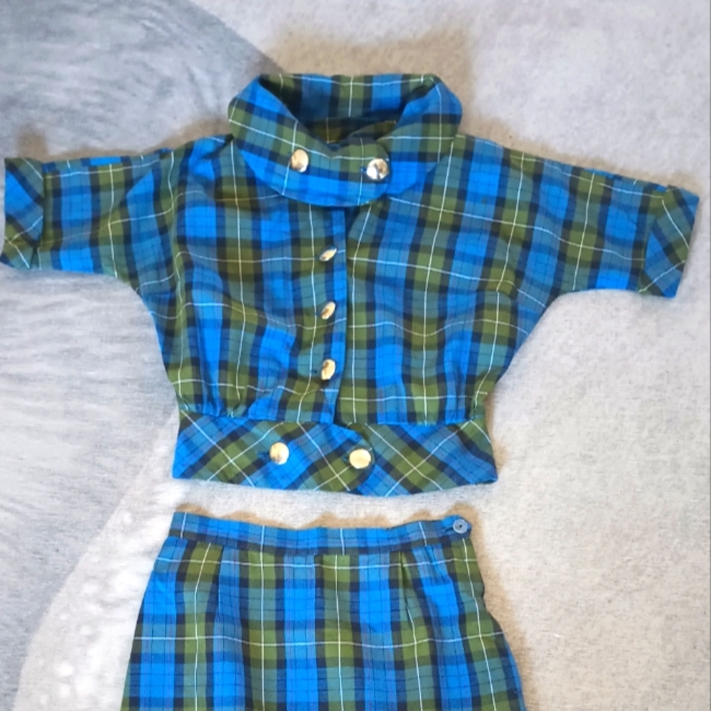 Matching plaid vintage skirt and top